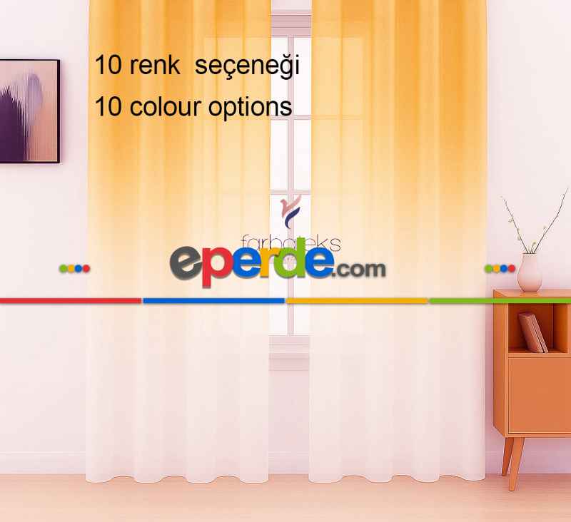 Kavuniçi Turuncu Renk Renkli Degrade Rustik Tül Perde