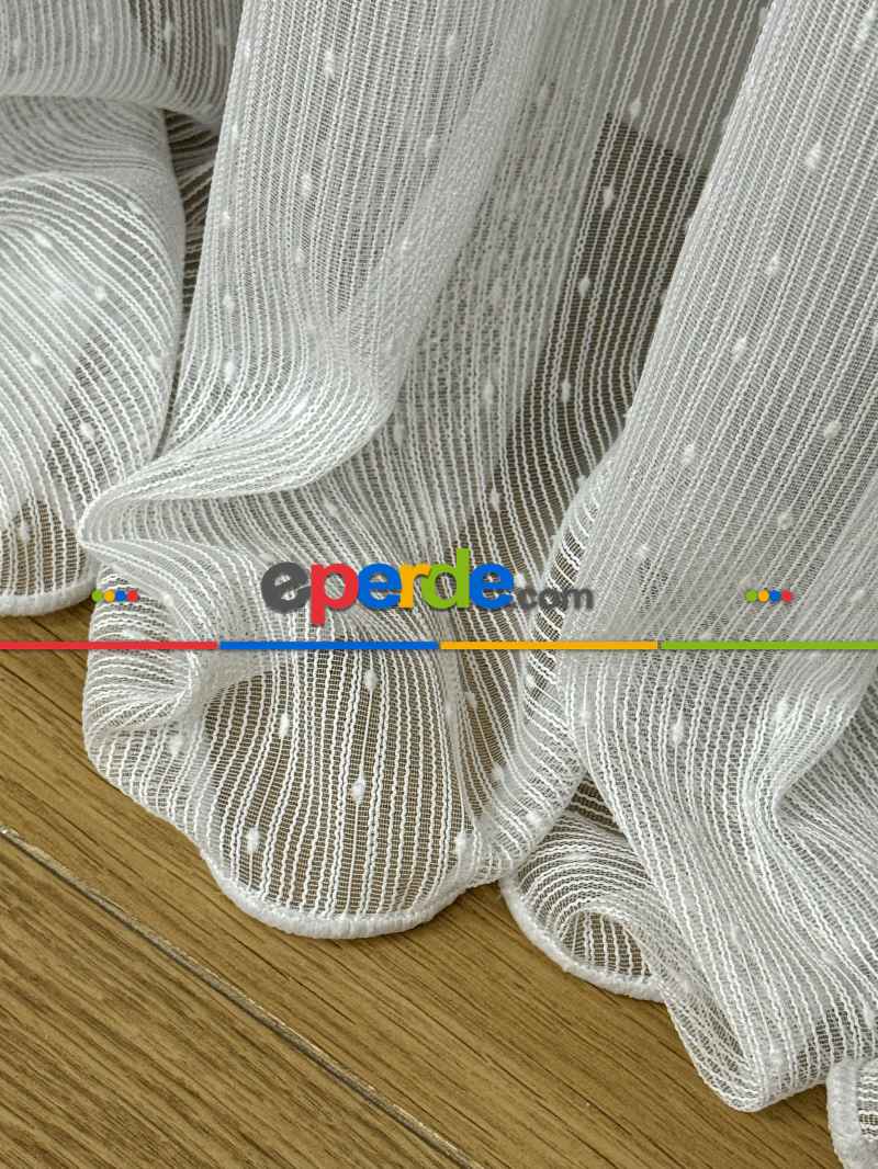 Mutfak Tül Çizgili Ponponlu Tül Perde - Ürün Videosu Açıklamada Vardır