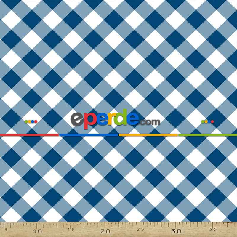 Mutfak Perdesi Kanat Fon Perde Ekose Desenli- Mavi