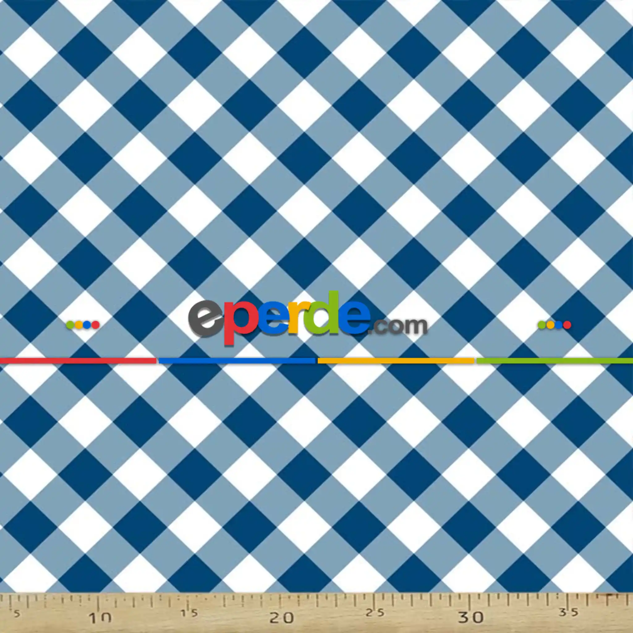 Mutfak Perdesi Kanat Fon Perde Ekose Desenli- Mavi