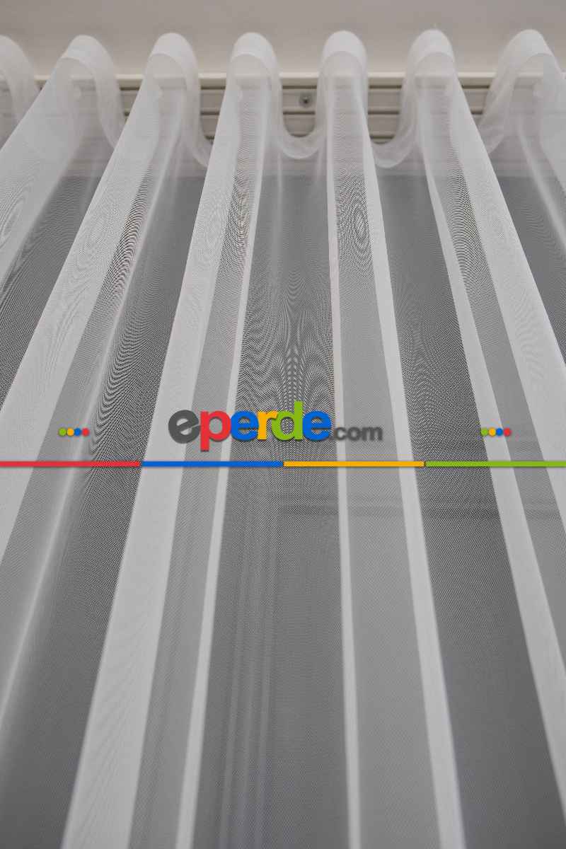 Grek Düz Tül Ekru Renk - İtinalı Dikiş - S Pile - Kurşunlu Tül