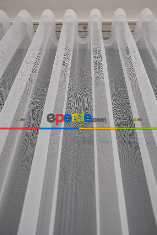 Grek Düz Tül Ekru Renk - İtinalı Dikiş - S Pile - Kurşunlu Tül