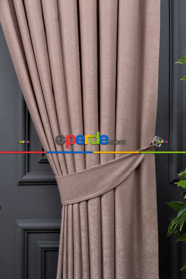 Salon - Soft Fon Perde Pudra Pembesi Dökümlü En - Pembe Pudra Pembe