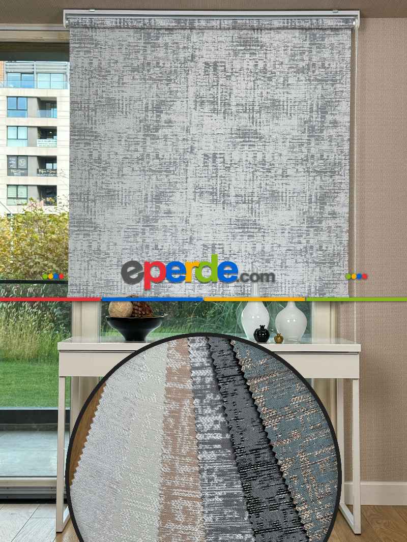 Mutfak Jakar Dokuma Stor Perde, Standart Metal Kasalı Yüksek Kalite Kornişe Kolay Montaj Seçenekli