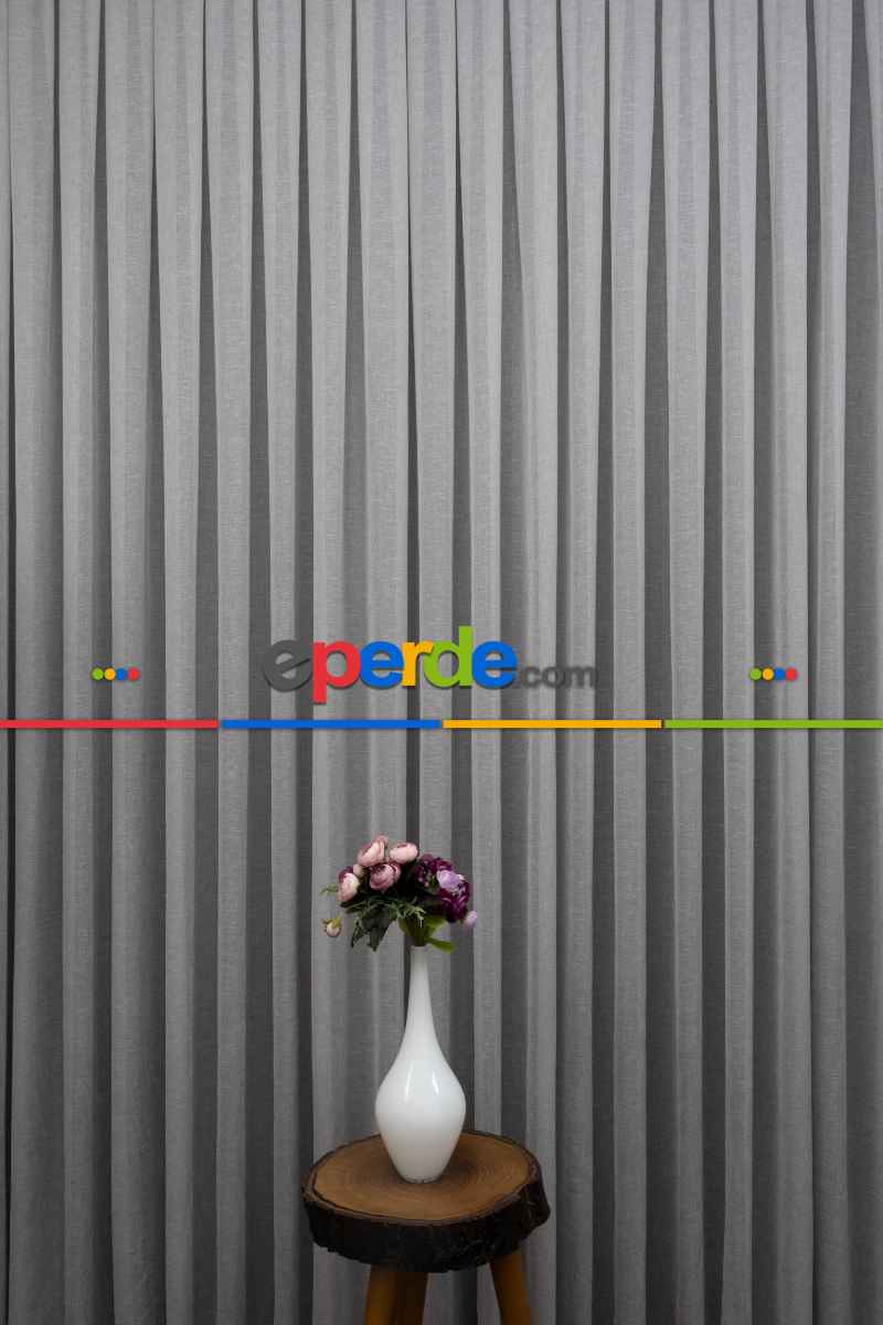 Natural Keten Tül Perde Gri - Kurşunlu Tül