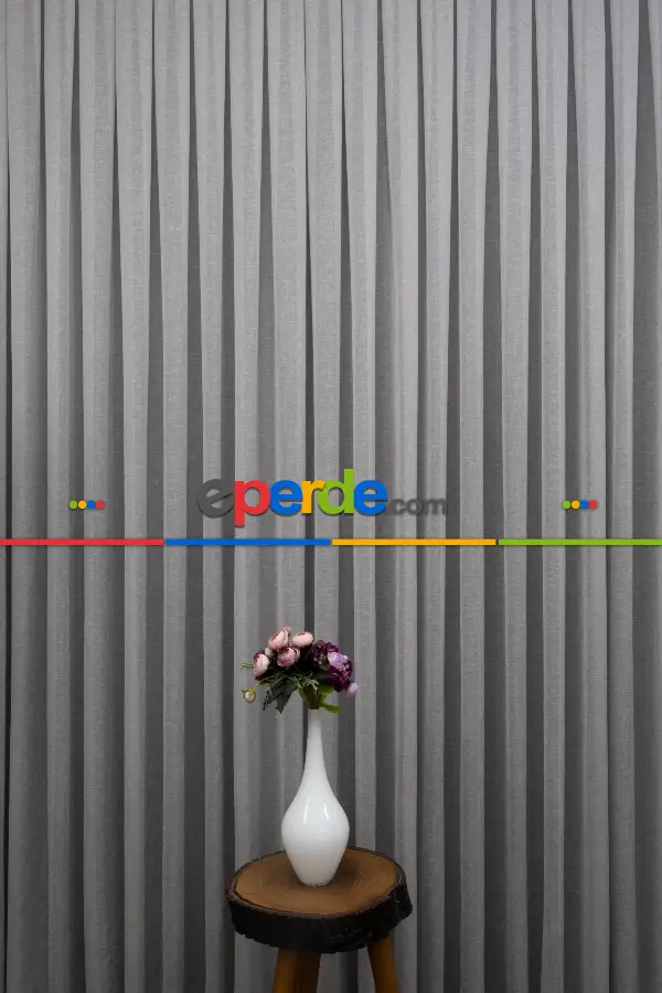 Natural Keten Tül Perde Gri