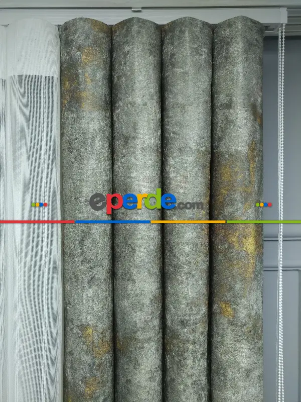 Salon - 2021 Sezonu - Tül Dikey Zebra Perde - Fon Kumaşlı Tül Dikey Perde - Stor Tül Perde Hepsi Birarada- Sarı