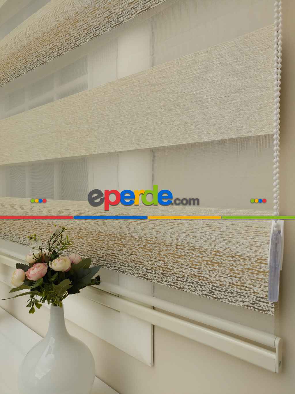 Krem - Kahverenk Geçişli Zebra Perde 2021 Elit(kalın Kumaş)- Krem-kahve