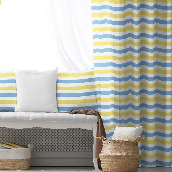 Çocuk Odası - Çocuk Fon Perde Evim1616-6 Kumaşı Kalındır Duck Bezi Değildir- Mavi-beyaz