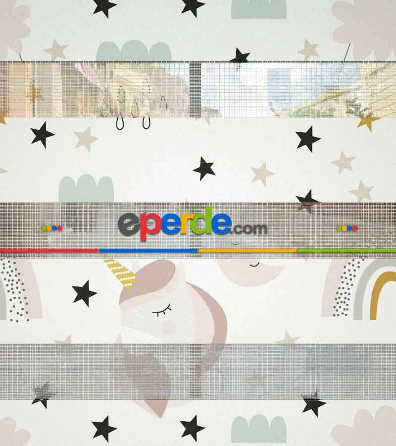 Çocuk Odası - Unicorn Desenli Baskılı Zebra Perde- Çok Renkli