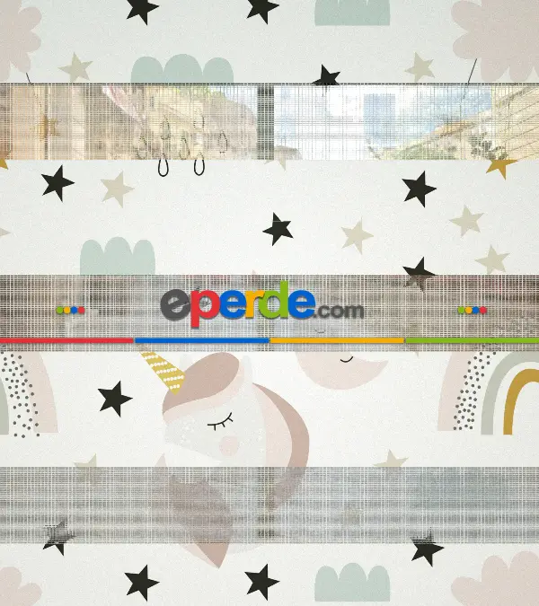 Çocuk Odası - Unicorn Desenli Baskılı Zebra Perde- Çok Renkli