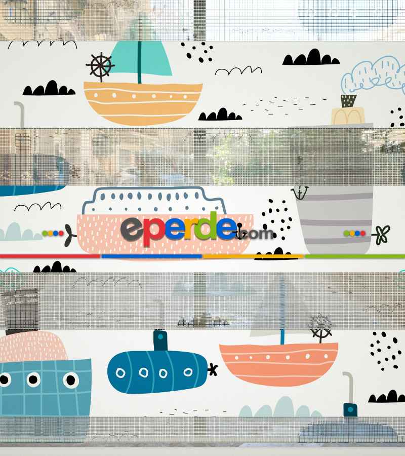 Çocuk Odası Zebra Perde - Gemi Desenli Baskılı Zebra Perde- Çok Renkli