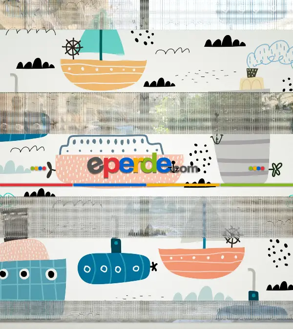 Bebek Odası Zebra Perde - Gemi Desenli Baskılı Zebra Perde- Çok Renkli