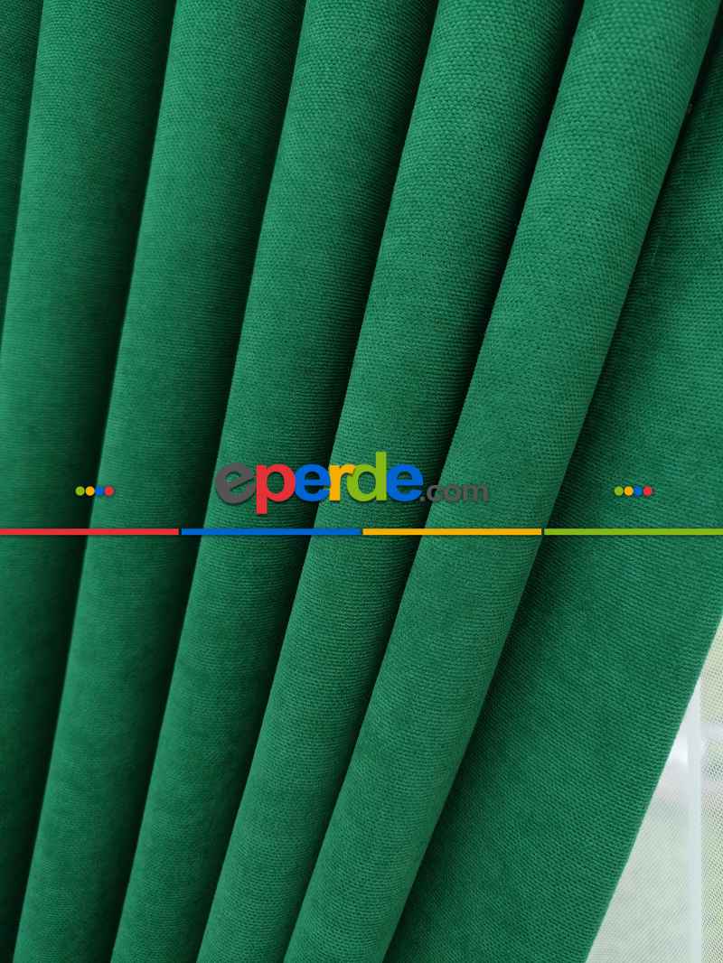 Oturma Odası - Koyu Yeşil Düz Fon Perde (  Dökümlü Fon )- Yeşil Koyu Yeşil