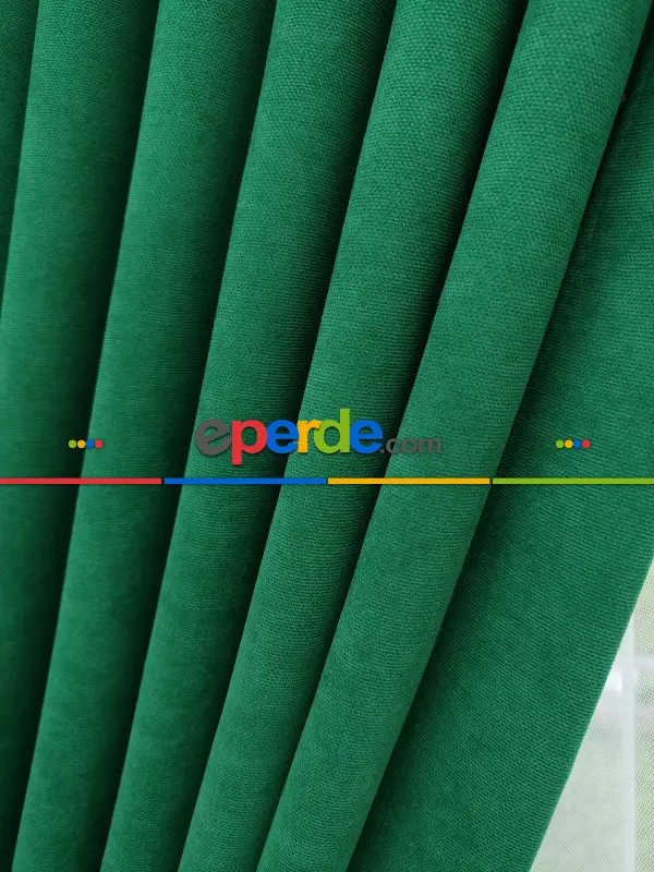 Salon Fon - Koyu Yeşil Düz Fon Perde (  Dökümlü Fon )- Yeşil Koyu Yeşil