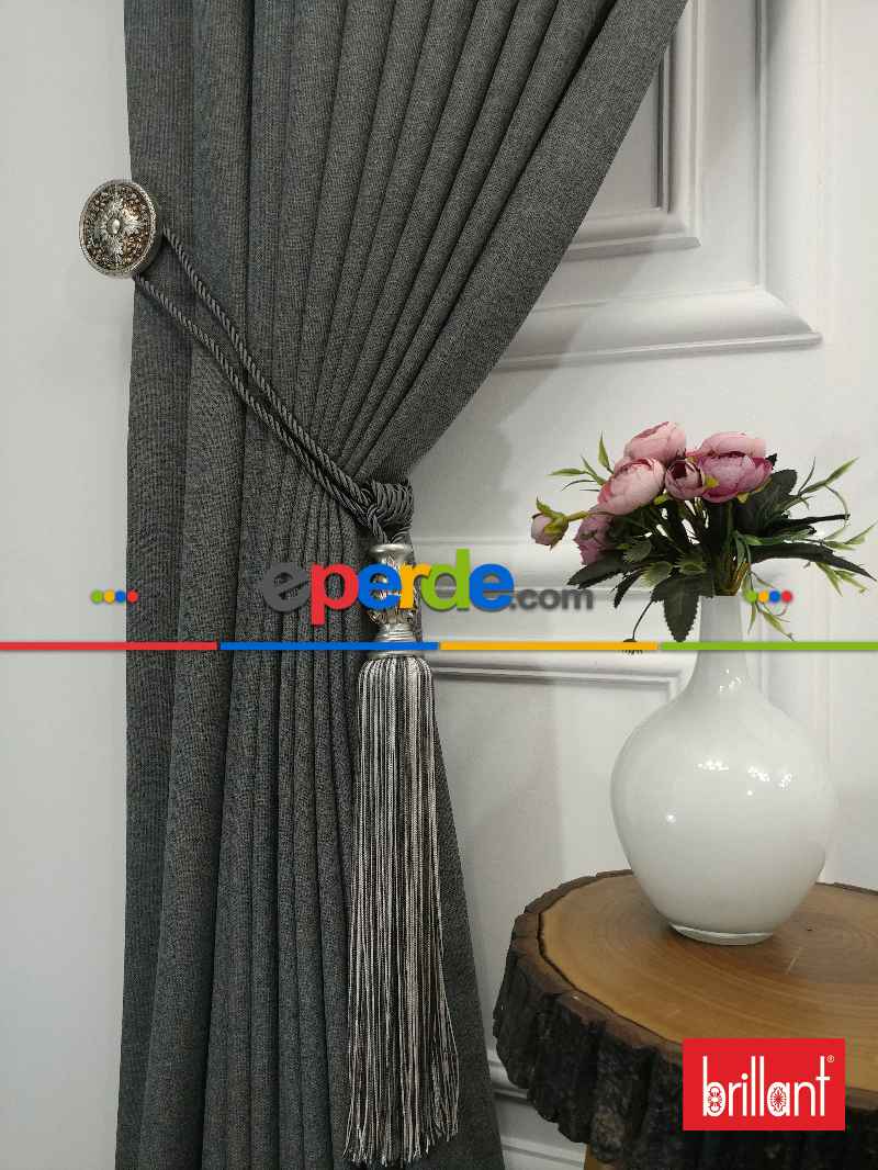Brillant Keten Gri Renk Düz Fon Perde - Gri-füme-antrasit