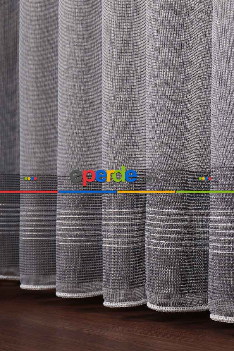 Yatak Odası - Ekru - Antrasit Gri Düz Tül Perde Ütü Istemez