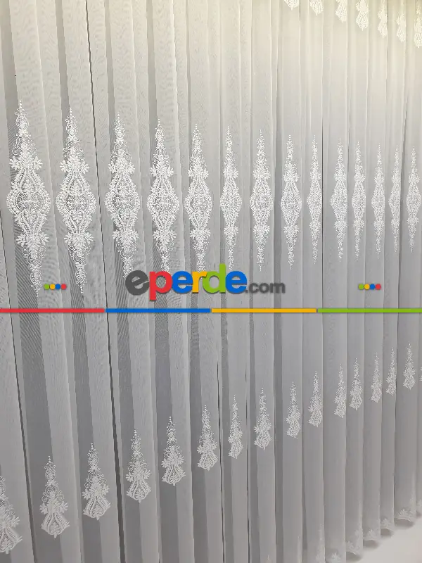 Desenli Tül Perde - Nakışlı Damask Desenli Tül - Salon Tül