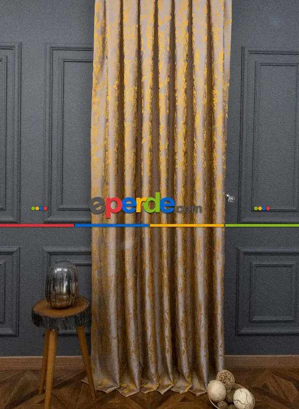 Yatak Odası - Jakar Dokuma Fon Perde Hardal Sarı Renk