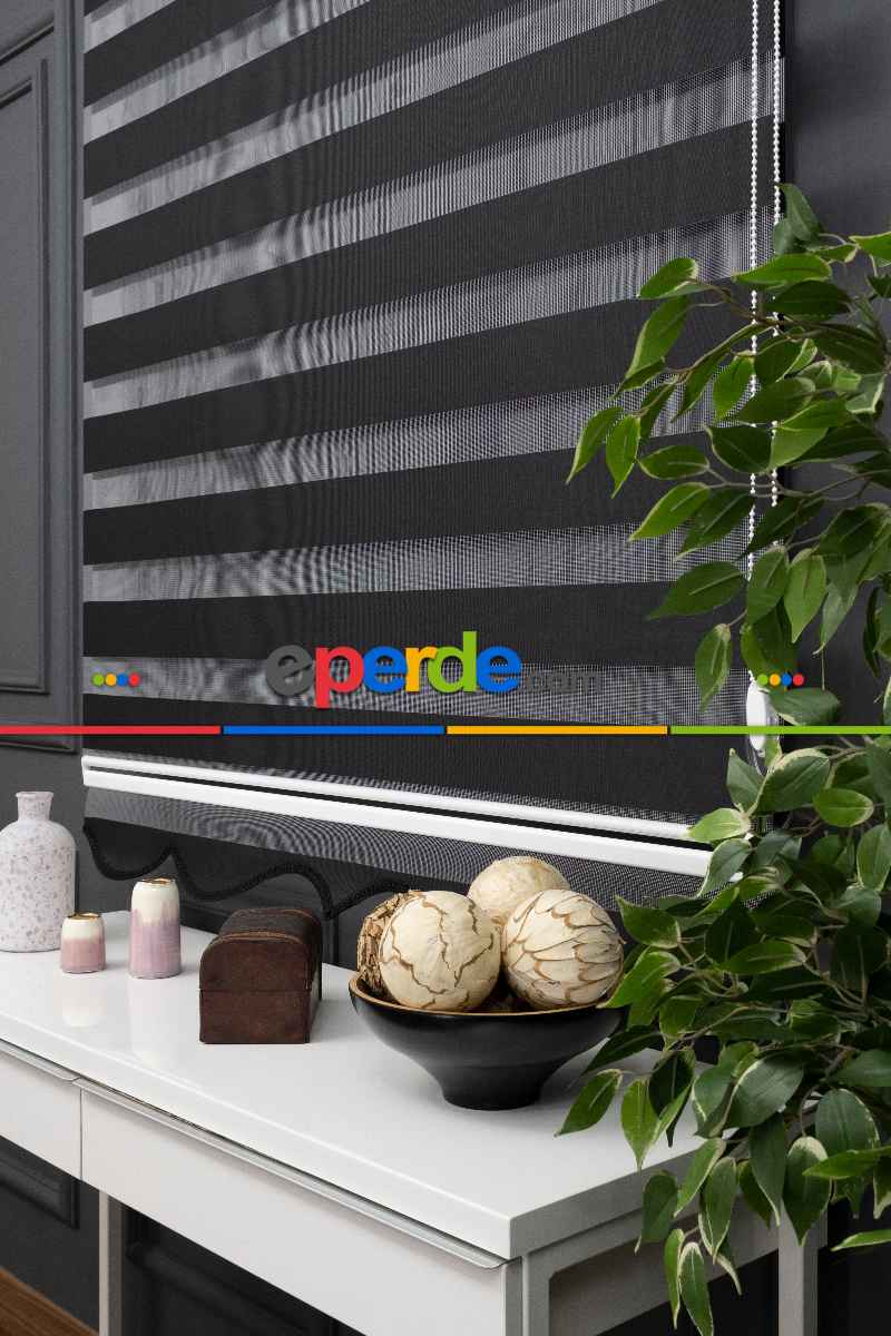 90x200 Hazır Siyah Bambu Zebra Perde