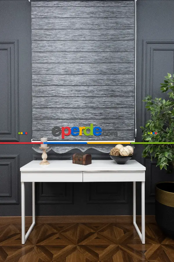Koyu Gri Antirasit Bambu Zebra Perde 120x200