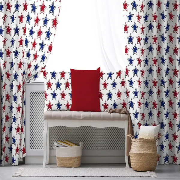 Yıldız Desenli Fon Perde Evim408-15 Kumaşı Kalındır Duck Bezi Değildir- Mavi-beyaz