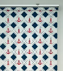 Çapa Desenli Baskılı Stor Perde- Lacivert-kırmızı-çok Renkli