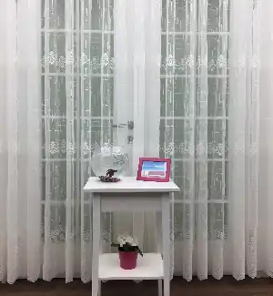 Arası Ve Eteği Damask Desenli - Orta Klasik Desenli Ütü İstemez Tül Perde