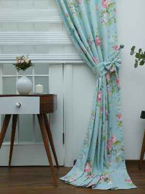 Mutfak Perdesi Kanat Fon Perde Çiçek Desenli Fiyonklu- Yeşil