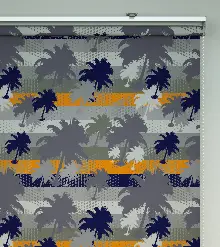 Palmiye Desenli Baskılı Stor Perde- Gri-füme-antrasit-turuncu-çok Renkli