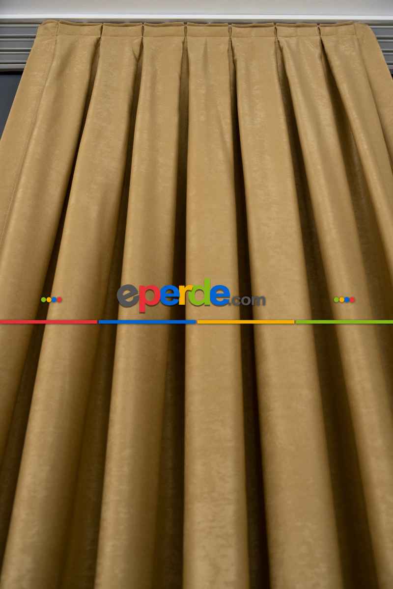 Salon - Soft Fon Perde Hardal Rengi Dökümlü En - Hardal