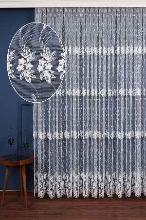 Brode Işlemeli Sarmaşık Desen Çiçekli Tül Perde