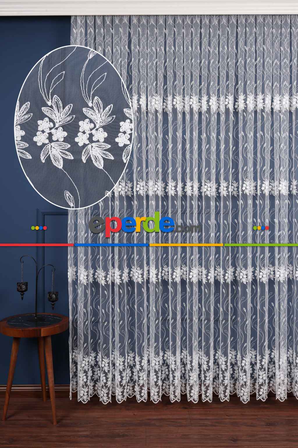 Brode Işlemeli Sarmaşık Desen Çiçekli Tül Perde