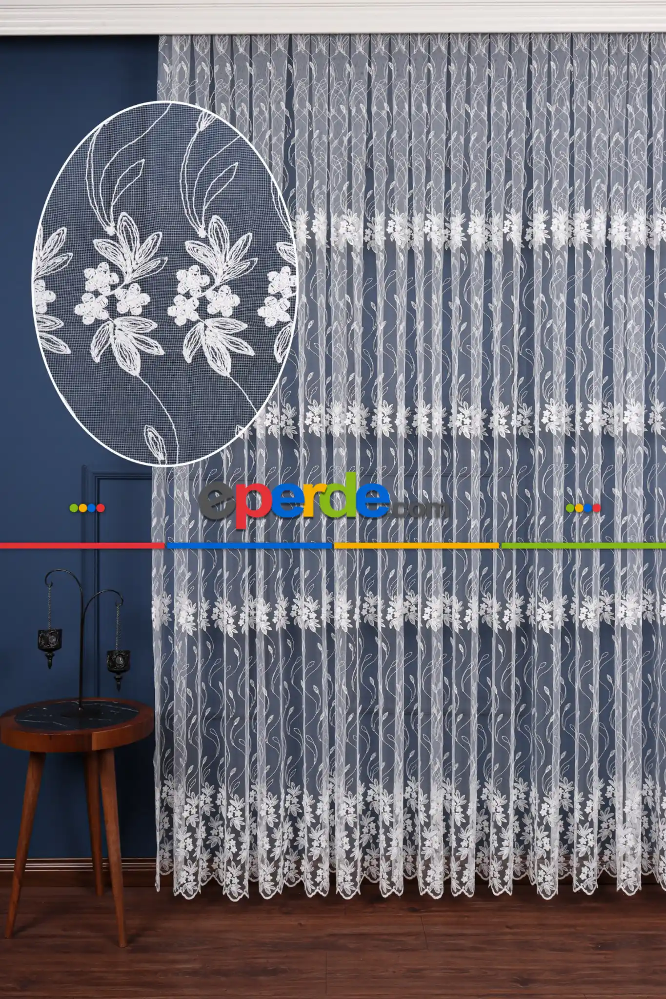 Brode Işlemeli Sarmaşık Desen Çiçekli Tül Perde