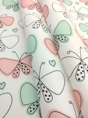 Kız Bebek & Çocuk Odası Kelebek Fon Perde( Kalın Pamuklu Kumaş)- Pembe-yavru Ağzı-mint