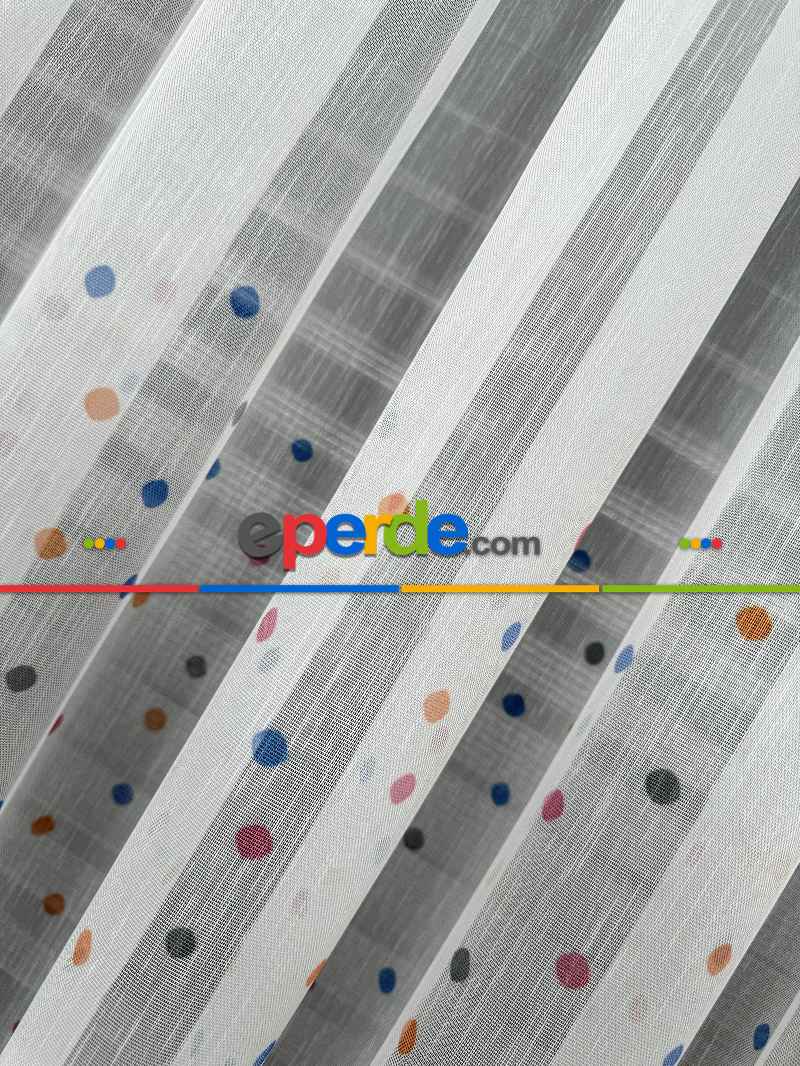 Bebek Odası Tül Perde - Çok Renkli Puantiye Nokta Desen Baskılı Tül Perde, Çocuk-bebek Odası, Premium Seri