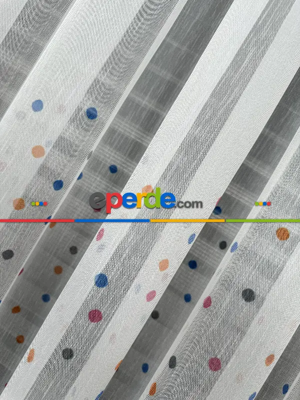 Bebek Odası Tül Perde - Çok Renkli Puantiye Nokta Desen Baskılı Tül Perde, Çocuk-bebek Odası, Premium Seri