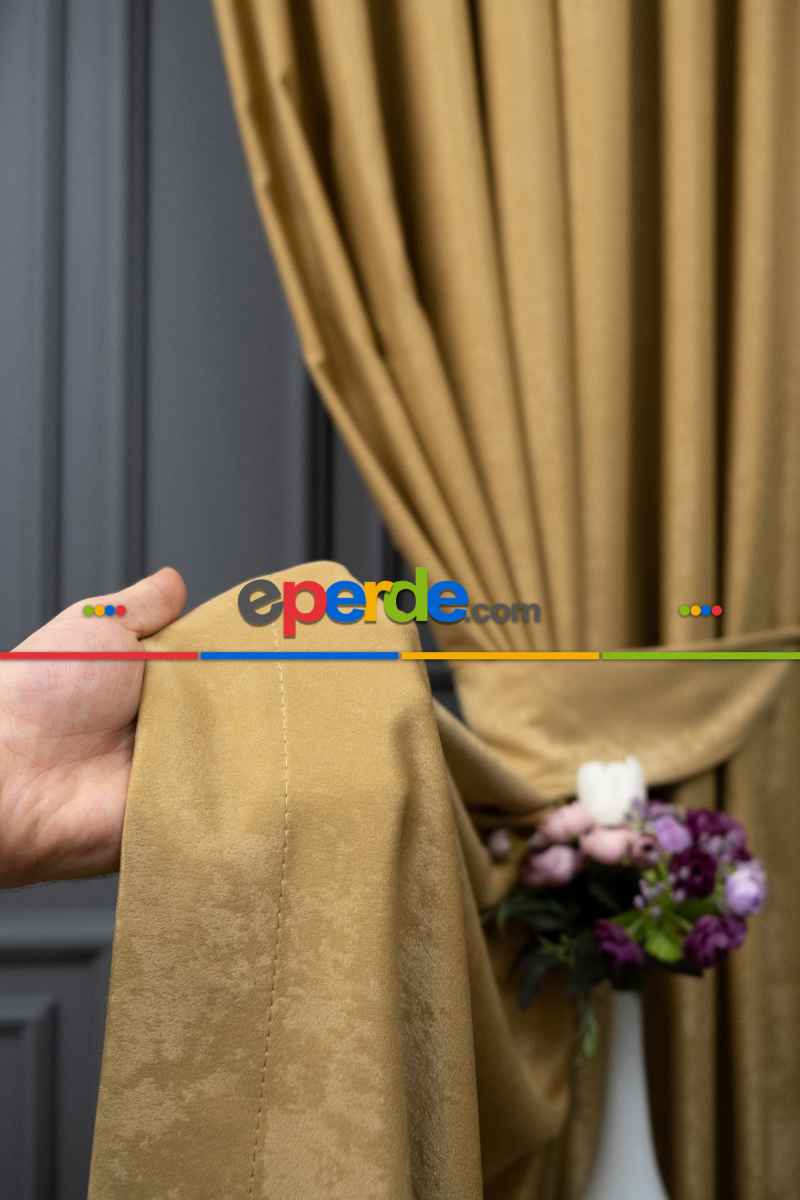 Salon - Soft Fon Perde Hardal Rengi Dökümlü En - Hardal