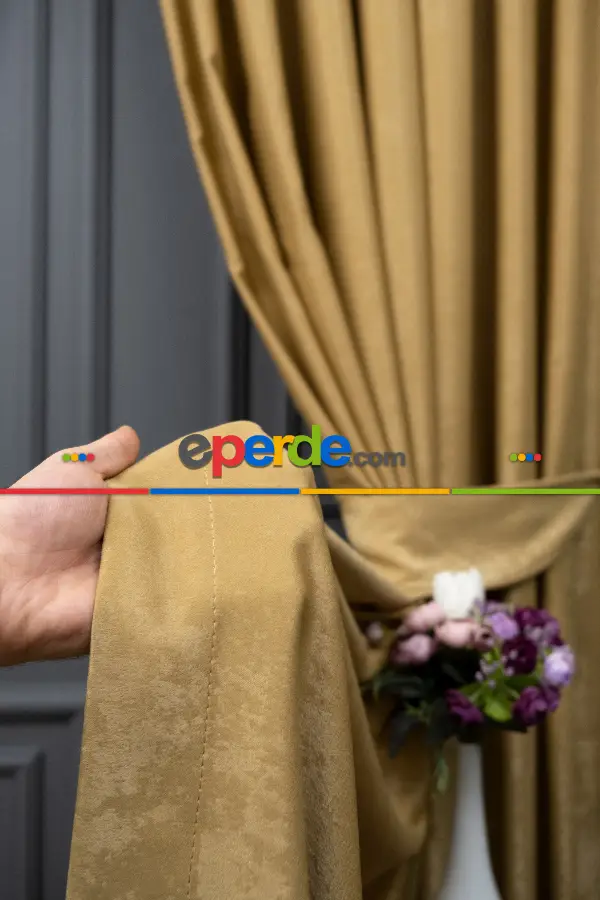 Salon - Soft Fon Perde Hardal Rengi Dökümlü En - Hardal