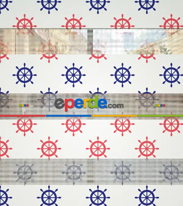 Dümen Baskılı Zebra Perde- Mavi-kırmızı-beyaz