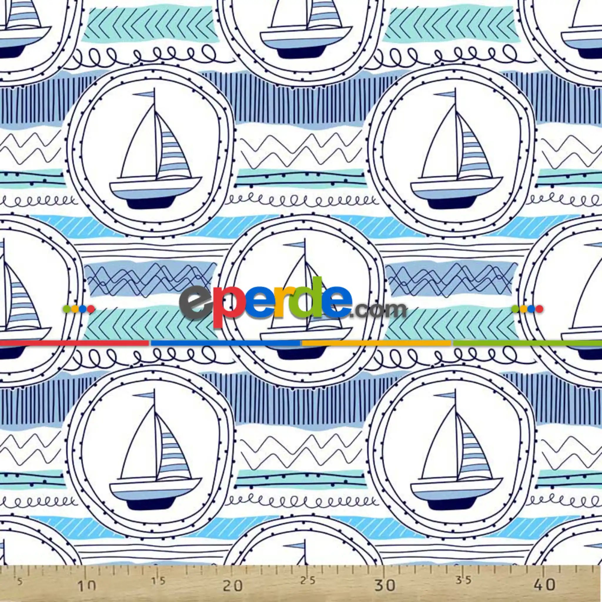 Bebek Odası Fon - Marine Desenli Fon Perde Evm791 Kumaşı Kalındır Duck Bezi Değildir- Mavi