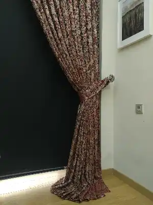 Patine Desenli Bordo Krem Desenli Jakar Fon Perde - Bordo