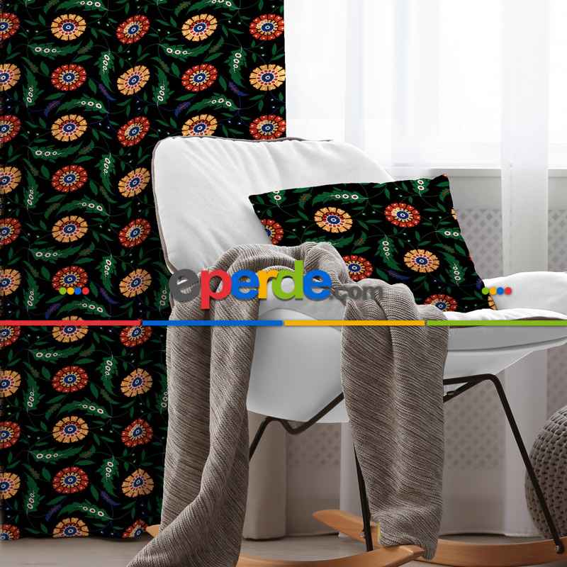 Çiçekli Fon Perde Evim2033-3 Kumaşı Kalındır Duck Bezi Değildir