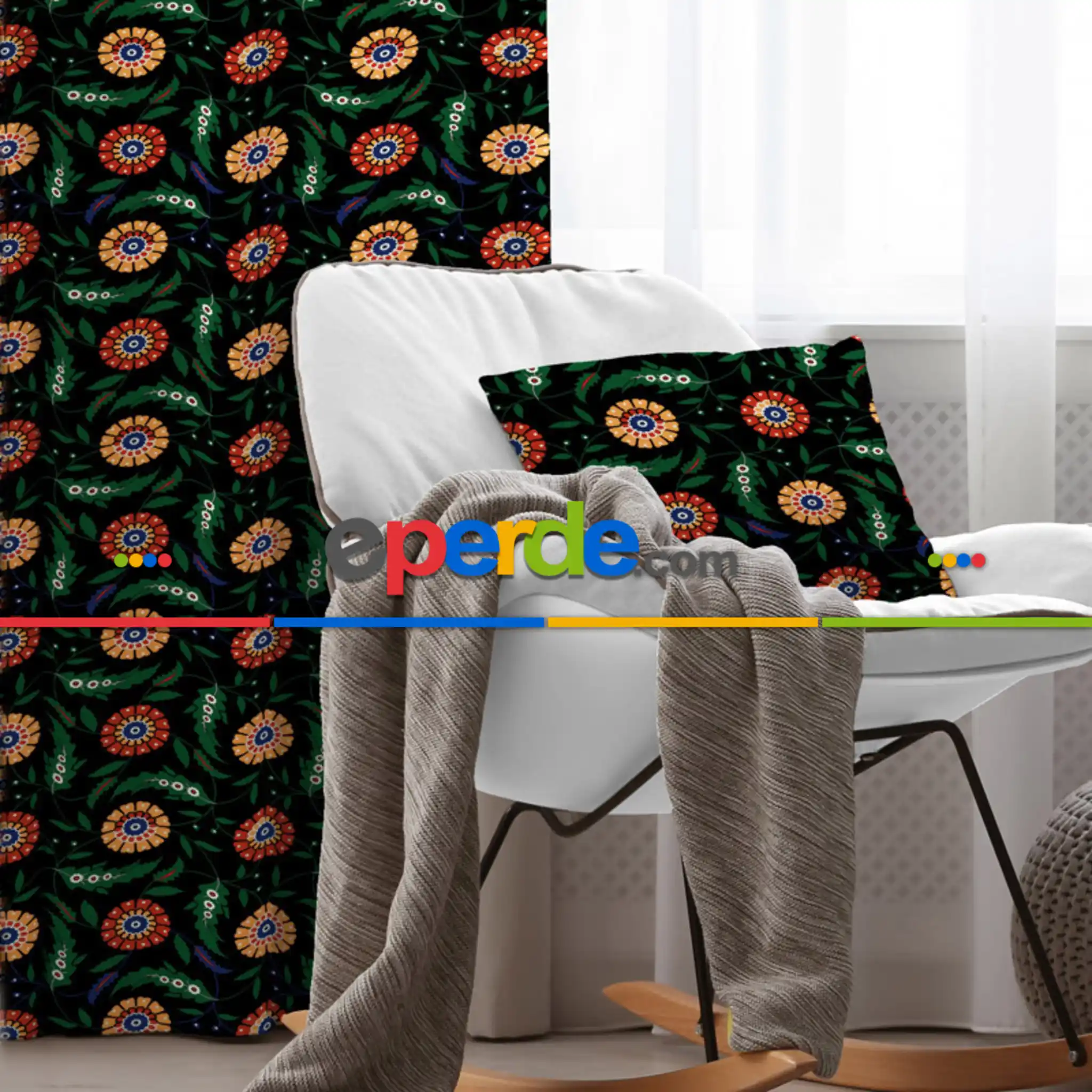 Çiçekli Fon Perde Evim2033-3 Kumaşı Kalındır Duck Bezi Değildir