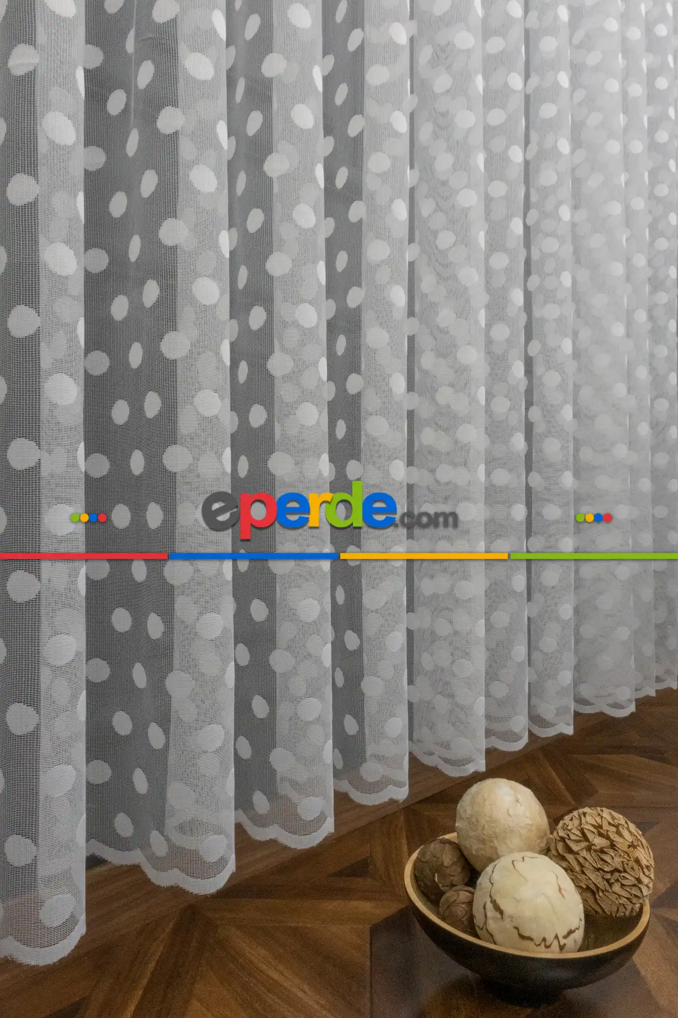 Puantiyeli Yuvarlak Noktalı Daire Desen Örme Çocuk Odası Tül