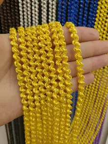 Mutfak İp Perde - Sarı Rengi İp Perde Bukle Serisi- Sarı-gümüş