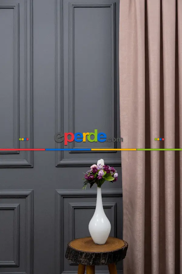 Salon - Soft Fon Perde Pudra Pembesi Dökümlü En - Pembe Pudra Pembe