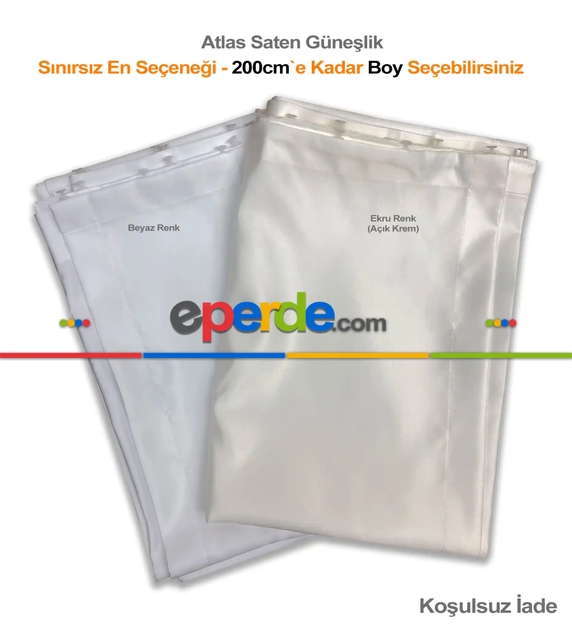 1.kalite Beyaz Ve Krem Atlas Saten Güneşlik Düz Ekstraforlu Dikiş- Beyaz-ekru 120cm X 200cm 