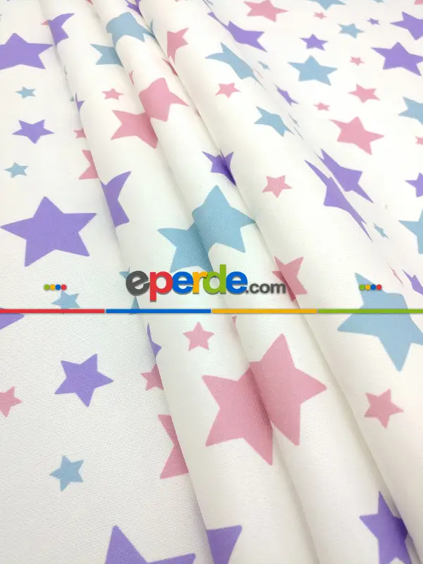 Soft Yıldızlar Kız & Erkek Bebek Odası Fon Perde ( Kalın Pamuklu Kumaş)- Mor-pembe Koyu-mavi Doymamış