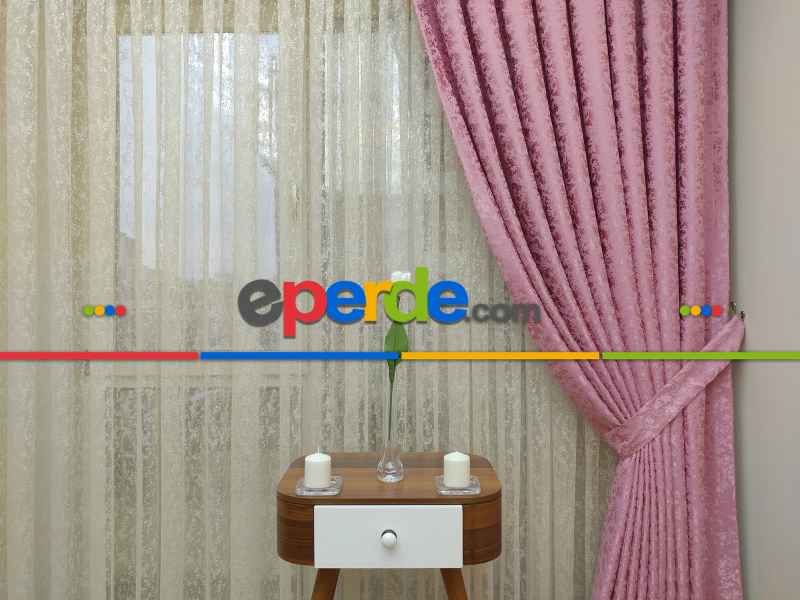 Koyu Pembe Rengi Duz Jakar Fon Perde (150)- Gül Pembe